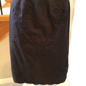 Talbots Casual Lined Cotton Skirt Embroidered Floral + Scalloped Hem Blk Sz 8
